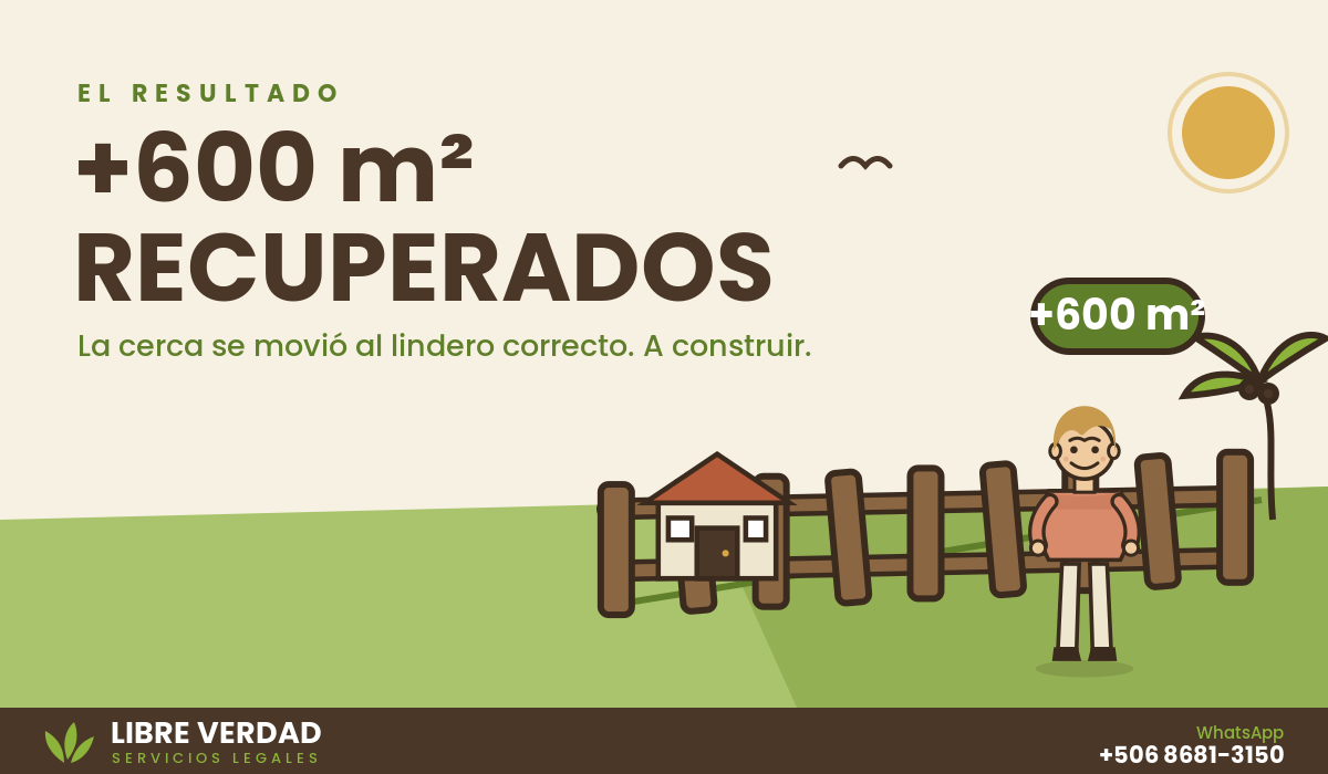 The fence relocated to the correct boundary; the couple recovers their 600 m² to build.